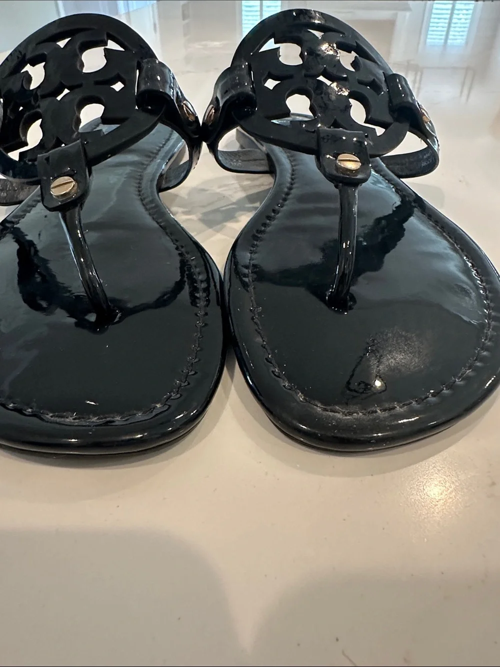 Tory Burch Miller Sandals Patent Black Size 9